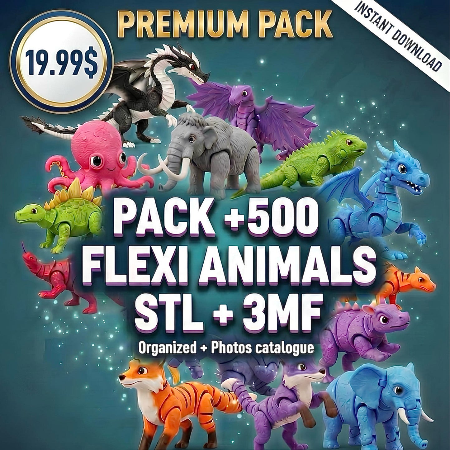 500+ Flexi Animals STL & 3MF Pack | Articulated Animal 3D Print Files | Fidget Toys | Instant Download