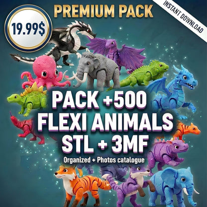 500+ Flexi Animals STL & 3MF Pack | Articulated Animal 3D Print Files | Fidget Toys | Instant Download