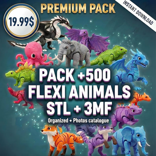 500+ Flexi Animals STL & 3MF Pack | Articulated Animal 3D Print Files | Fidget Toys | Instant Download