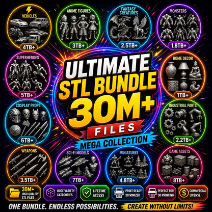 30,000,000+ STL Bundle, 300 TB Mega Collection Commercial Use, 3D Print Files, Miniatures, Terrain, Cosplay, CNC, Instant Download
