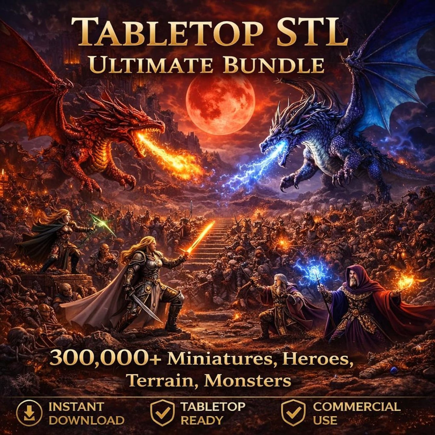 300,000+ Tabletop Miniatures STL Bundle, Heroes, Monsters, Terrain (Commercial Use)