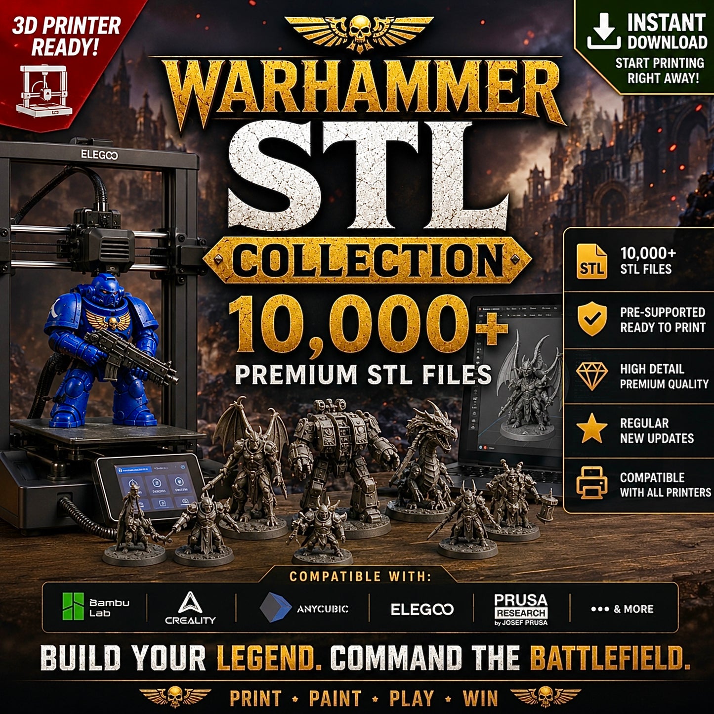 10.000 Warhammer STL Mega Pack – Space Marines, Chaos, Tyranids, and mour
